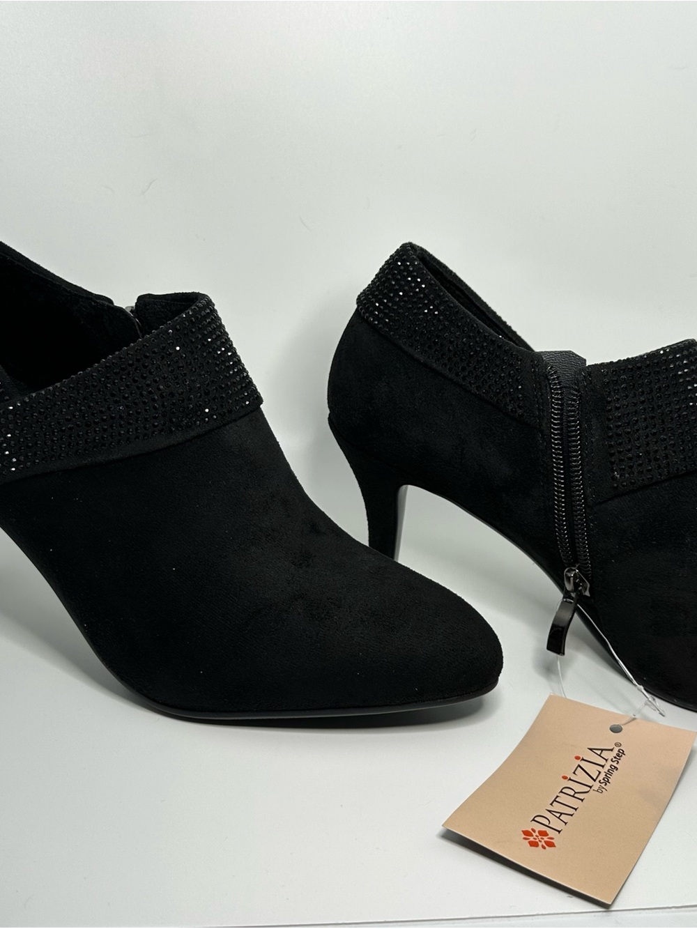 Patrizia by Spring Step Solorio Black Suede Rhinestone Ankle Booties 8